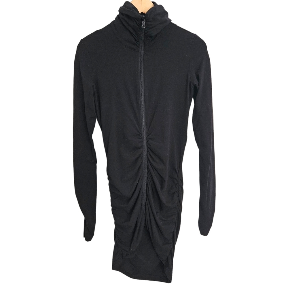 La Pargay Black‎ Ruched Mockneck Long Sleeve Micro-Mini Dress Small